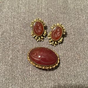 Scarab pin and clip earring